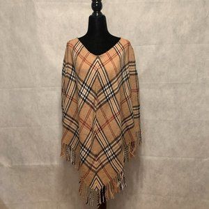 Tan, Black, and Red Plaid Poncho